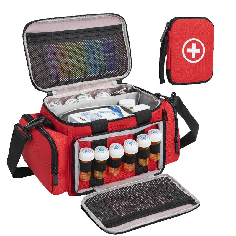 OUUTMEE Medicine Storage Bag Pill Bottle Organizer with Portable Small Pouch Medication Bottle Organizer Empty with Shoulder Strap for Home Storage and Travel